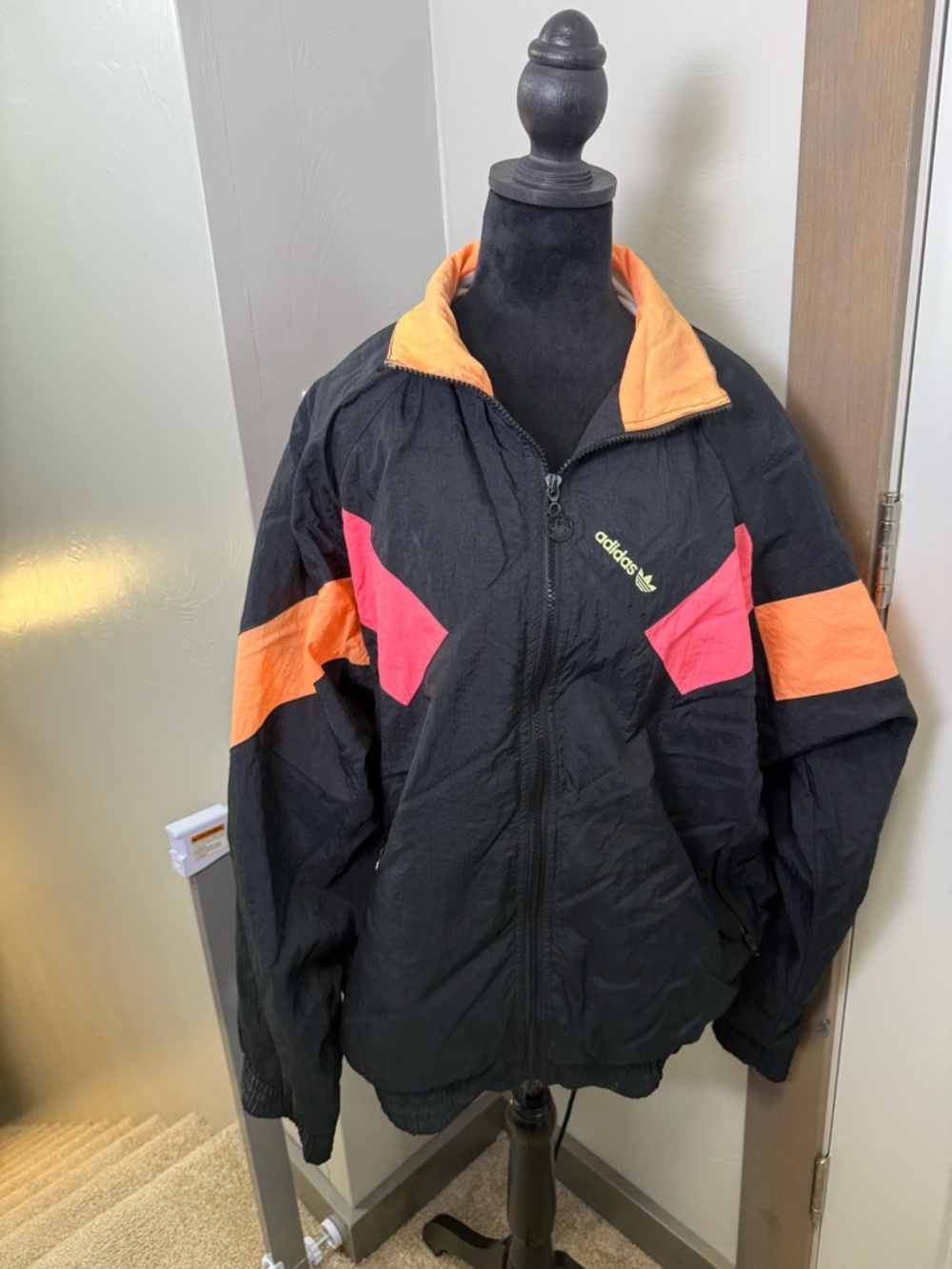 Vintage Adidas 90s Super Track Jacket Windbreaker Color Block Neon‎ Full Zip L